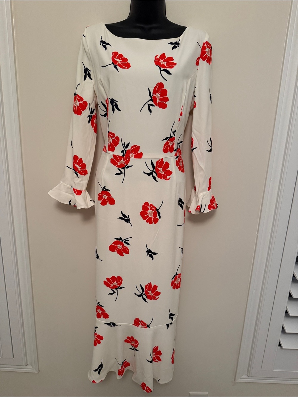 GOAT- Cream Dress with Red Floral Print